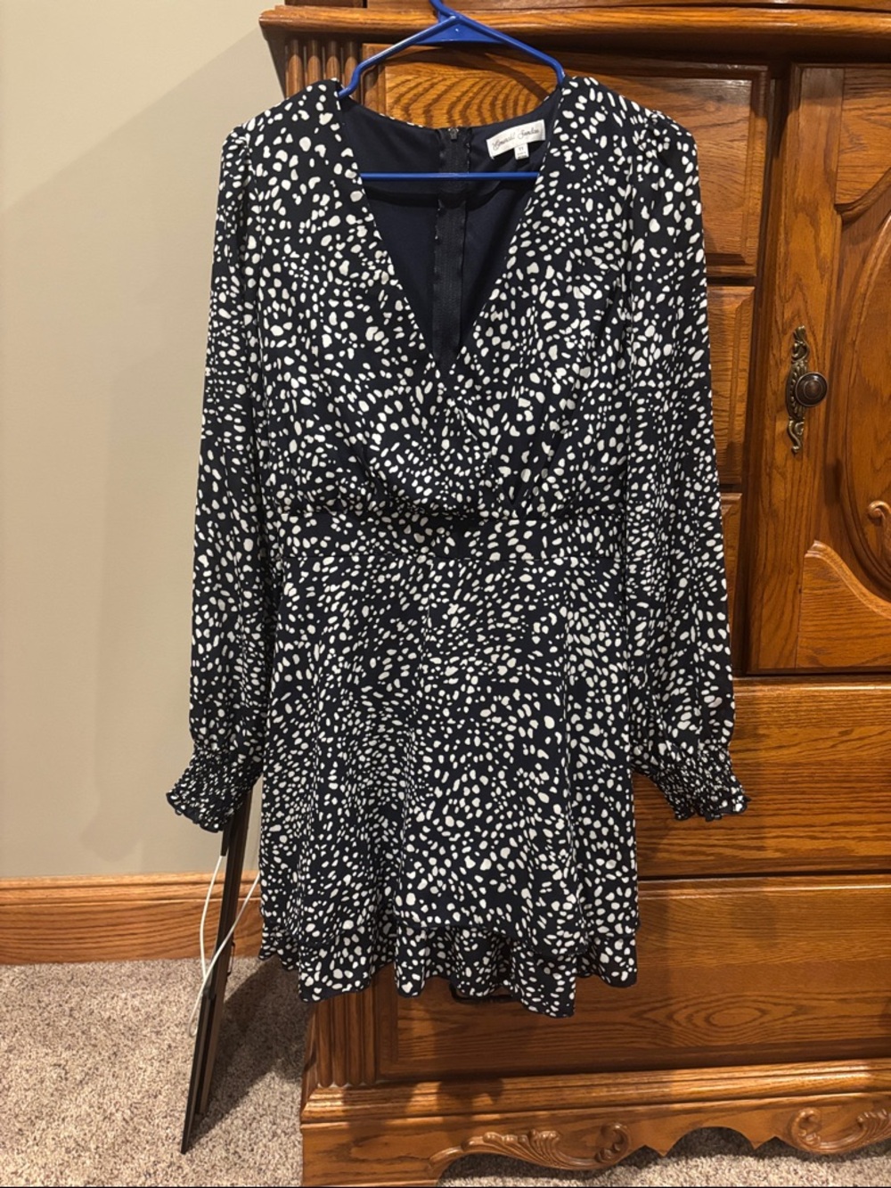 Emerald Sundae Black and White Long Sleeve V-Neck Dress